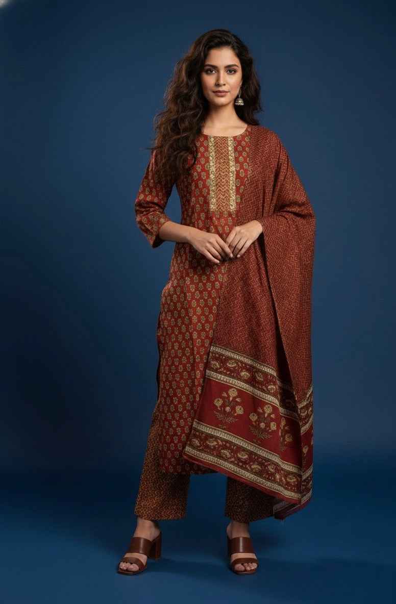 Pure Cotton Three Piece Dupatta Set CS0214