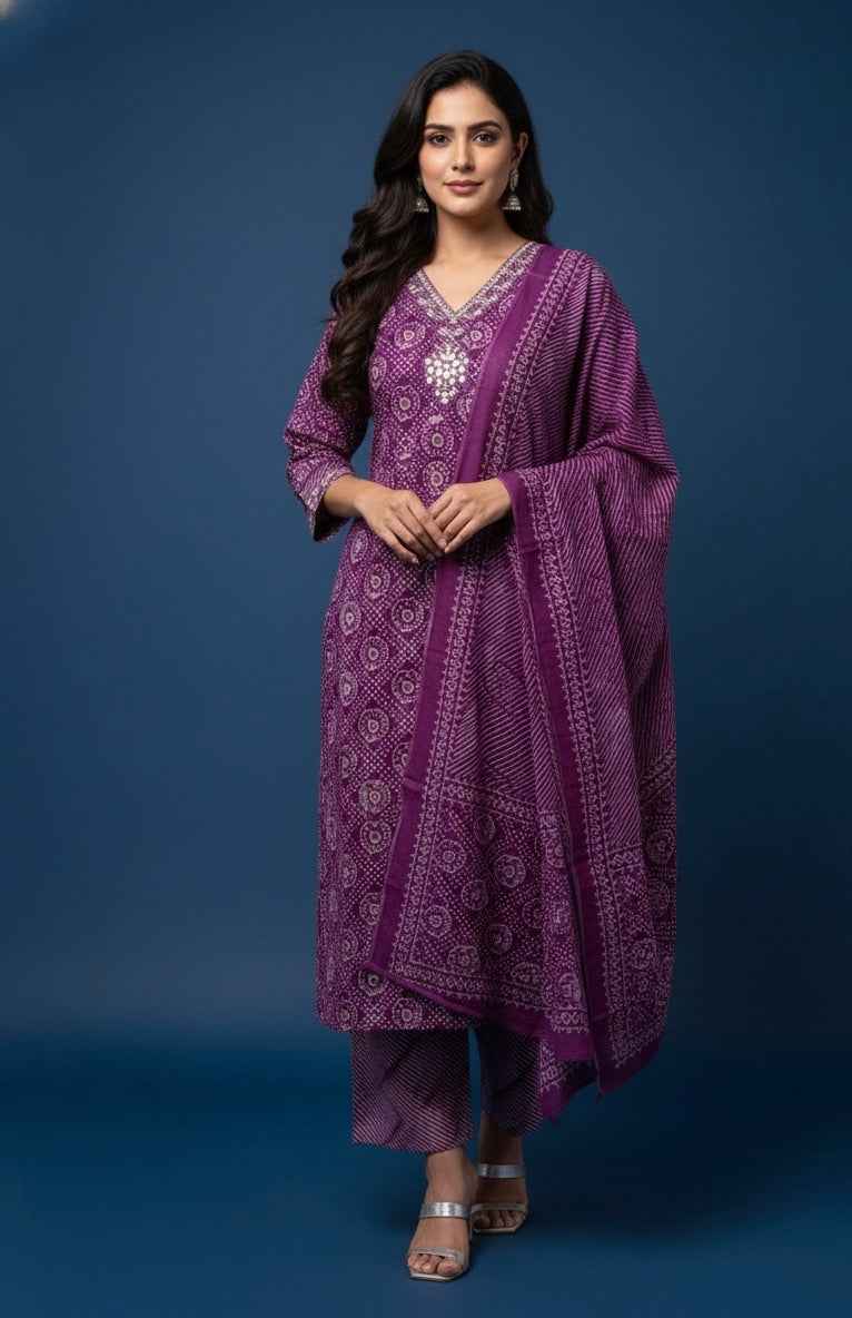 Pure Cotton  Three Piece Dupatta Set CS0215