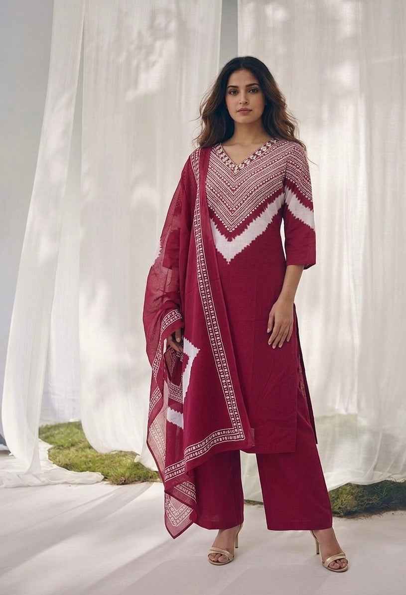 Pure Cotton Three Piece Dupatta Set