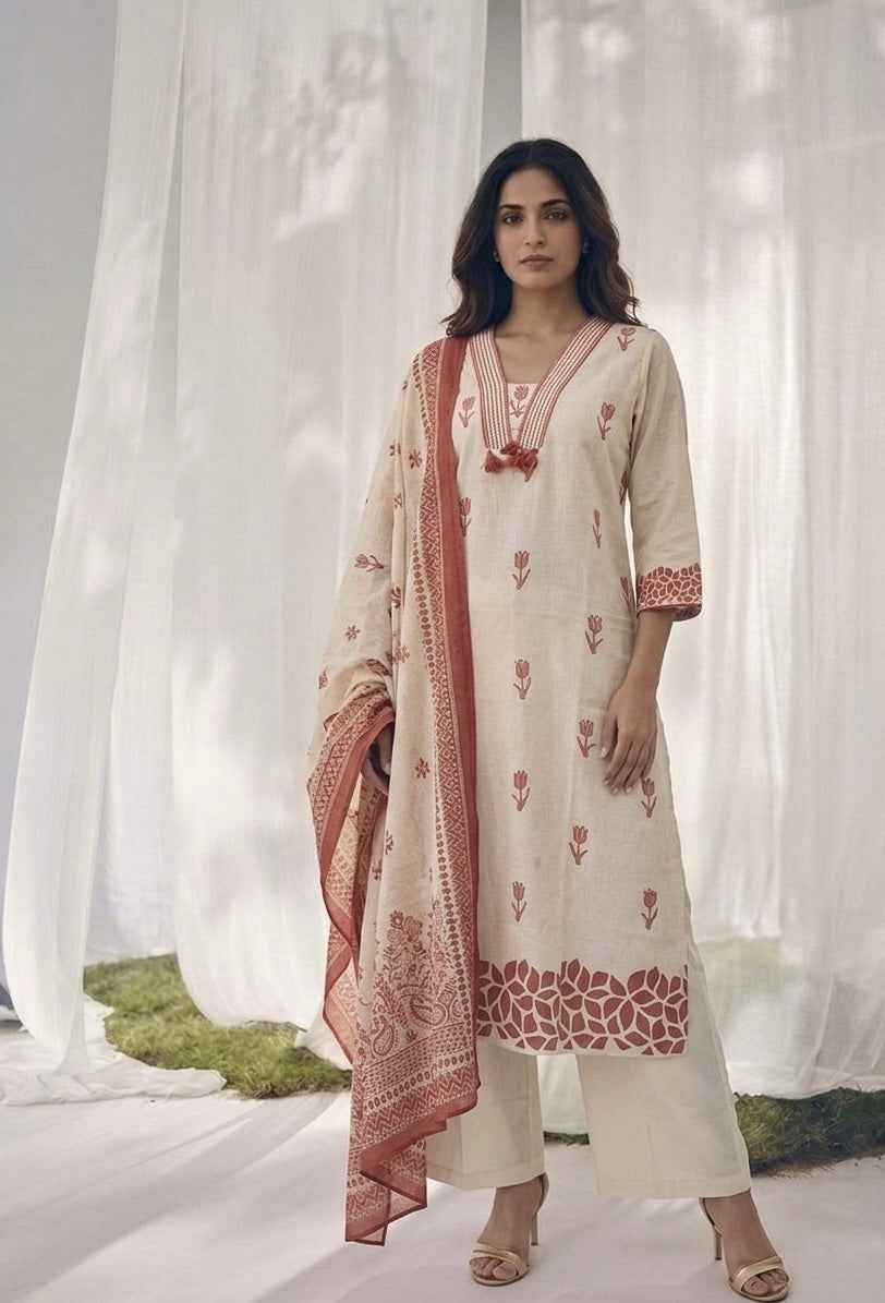 Premium Lilan  Three Piece Dupatta Set