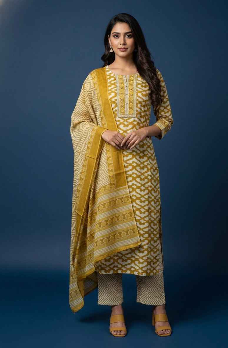 Pure Cotton Three Piece Dupatta Set CS0224