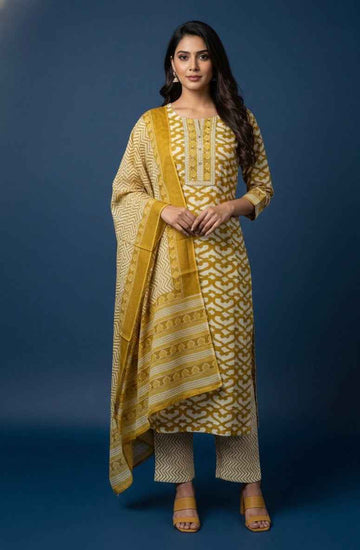 Pure Cotton Three Piece Dupatta Set CS0224