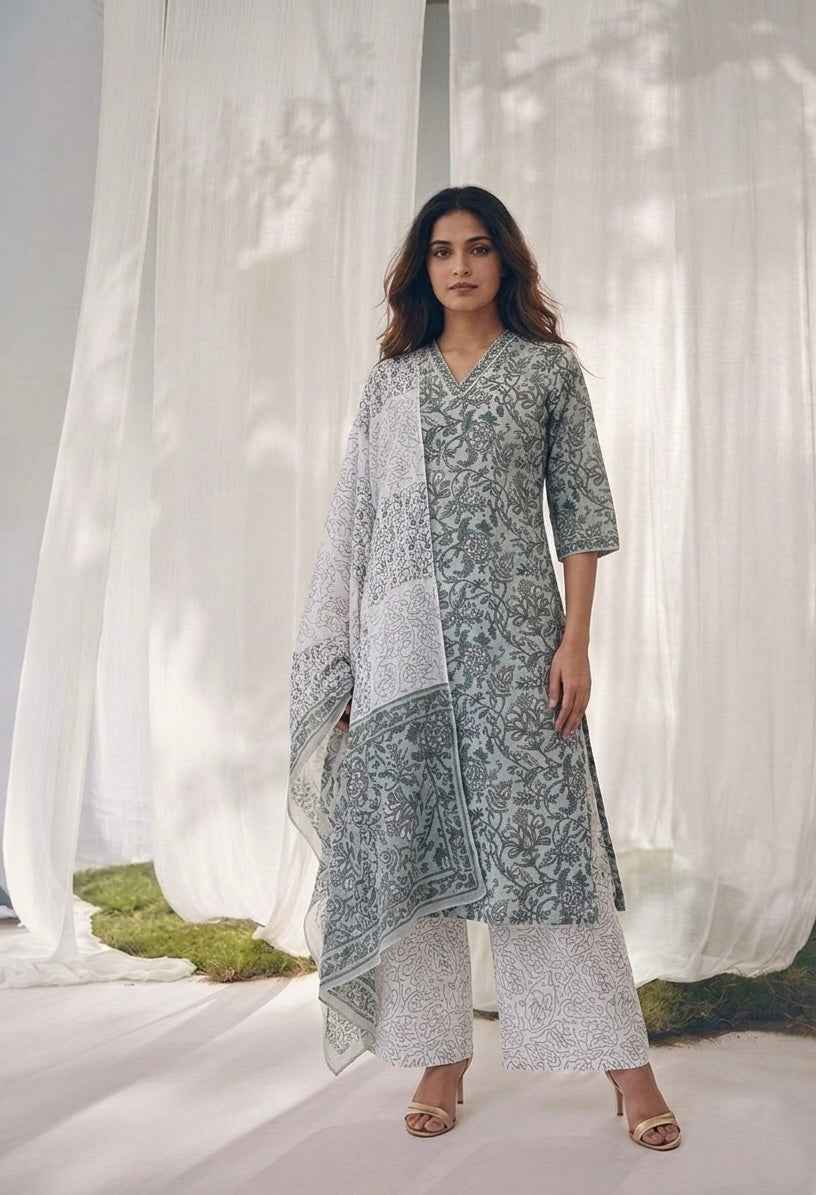 Pure Cotton Three Piece Dupatta Set