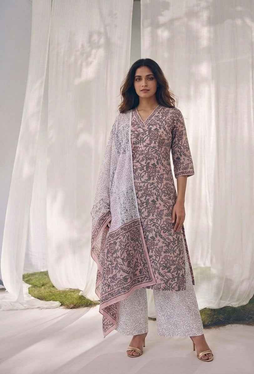 Pure Cotton Three Piece Dupatta Set