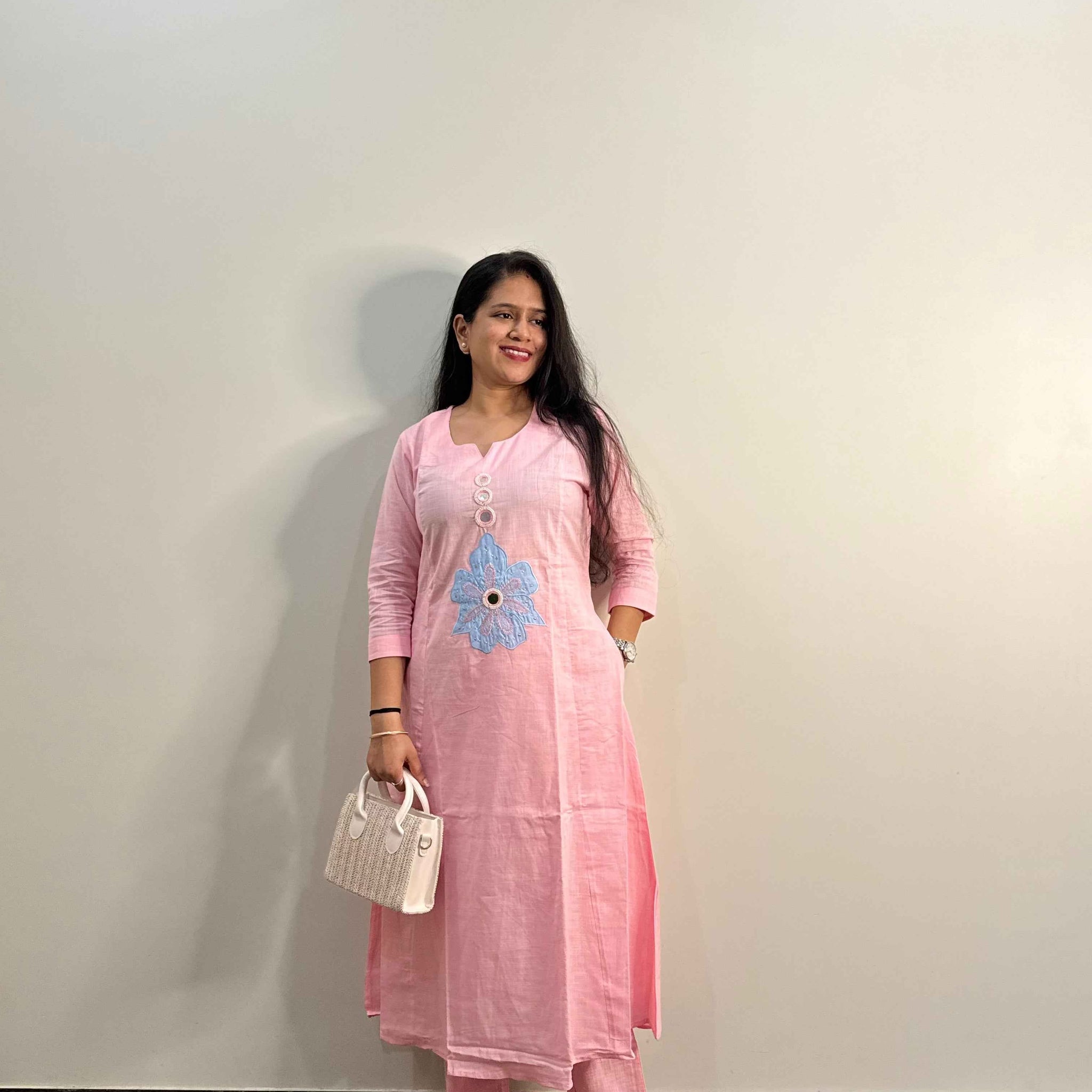 Slub Cotton With applique Work Pant Set