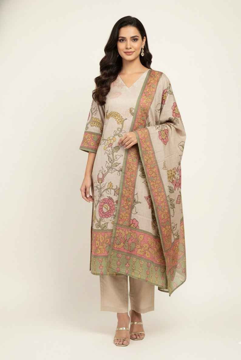 Pure Cotton Three Piece Digital Print Dupatta Set CS0231