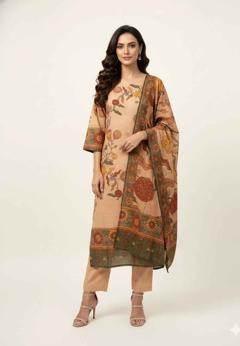 Pure Cotton Three Piece Digital Print Dupatta Set CS0227