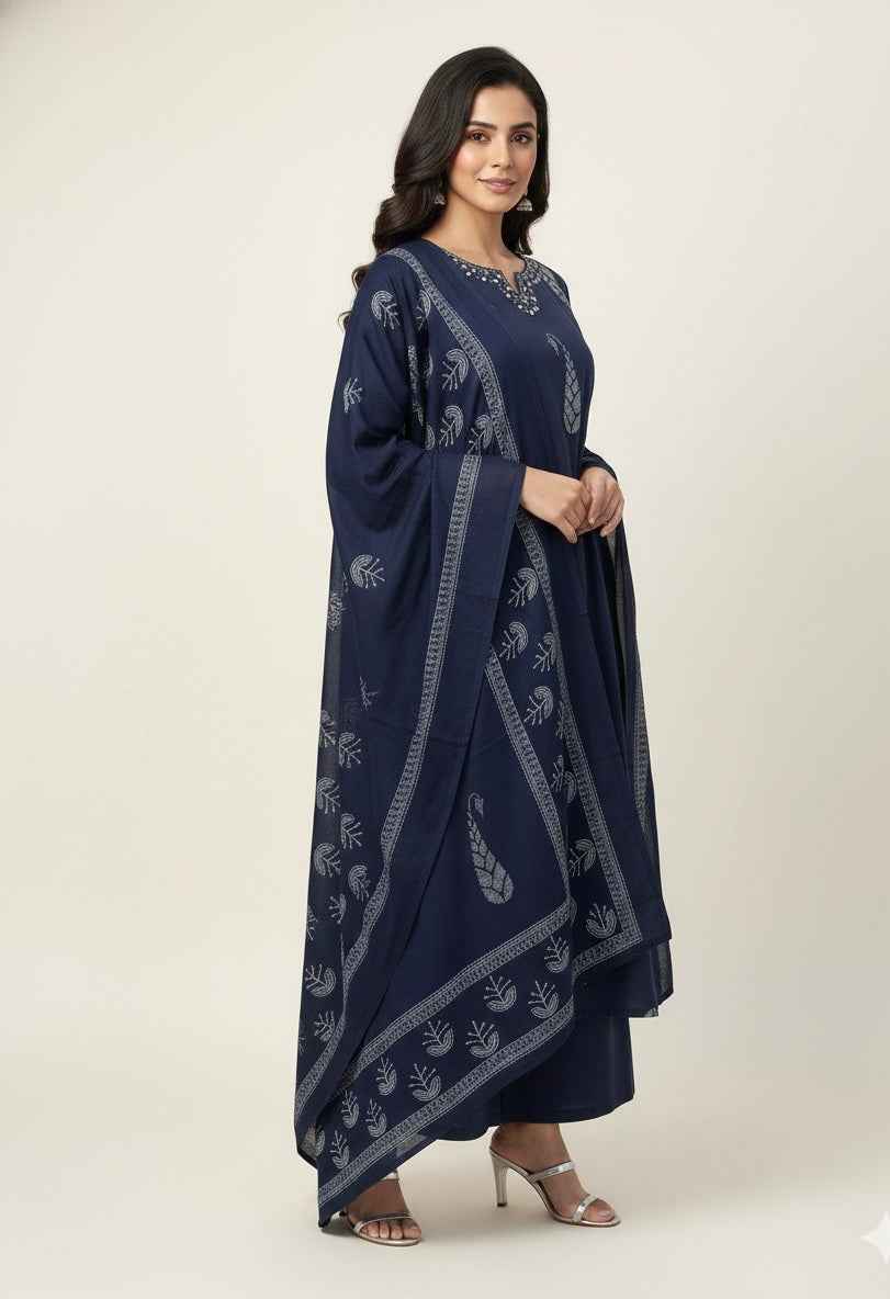 Pure Cotton A Line Three Piece Dupatta Set  CS0233