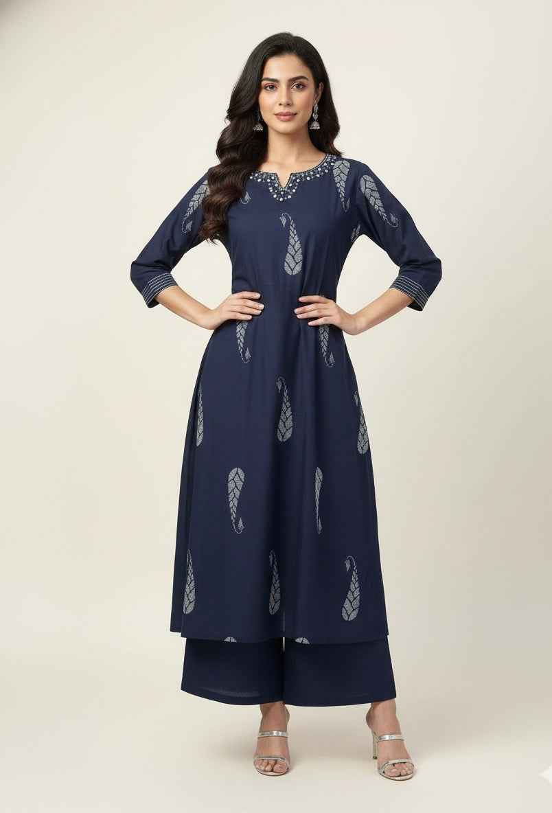 Pure Cotton A Line Three Piece Dupatta Set  CS0233