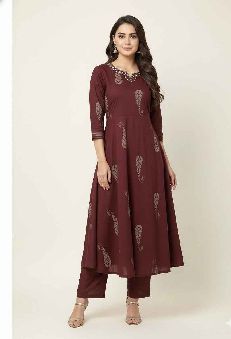 Pure Cotton A Line Three Piece Dupatta Set  CS0233