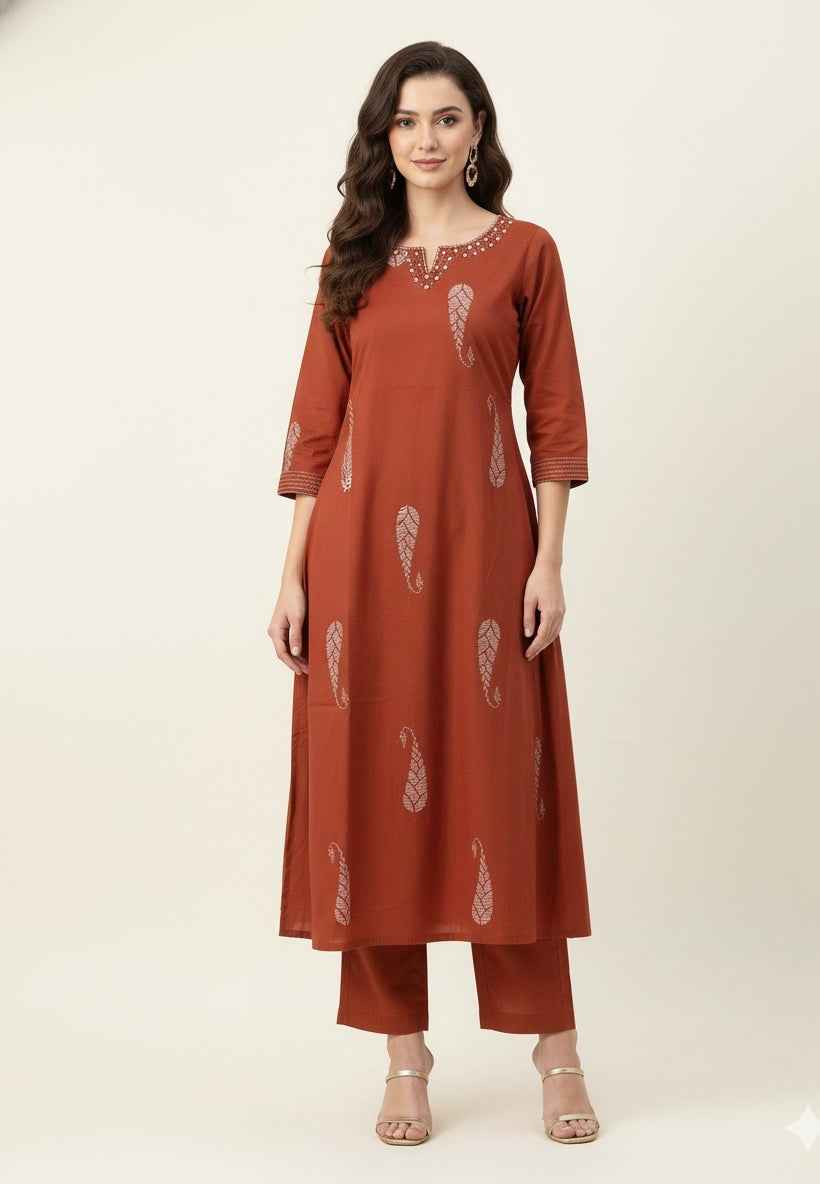 Pure Cotton A Line Three Piece Dupatta Set  CS0233