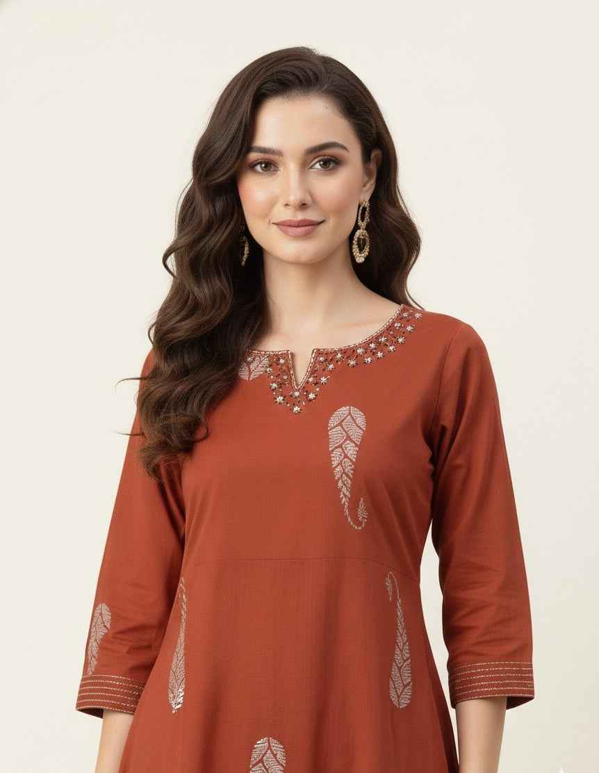 Pure Cotton A Line Three Piece Dupatta Set  CS0233