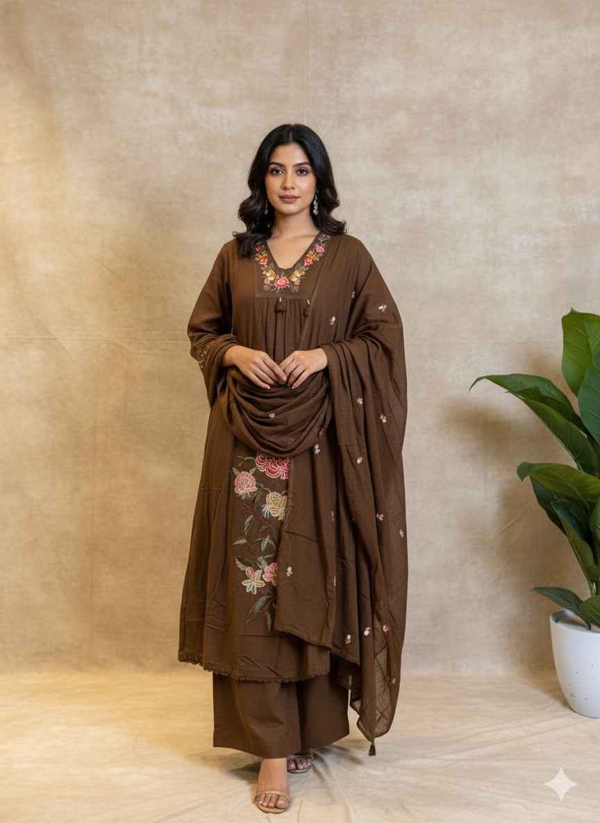 Pure Mul Cotton With Inner Dupatta Set With Embroidery Work