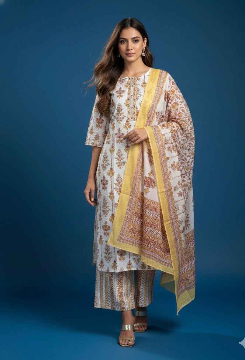 Pure Cotton Three Piece Dupatta Set CS0246