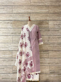 Zic Zac Print Pure Cotton Lace Work Dupatta Set