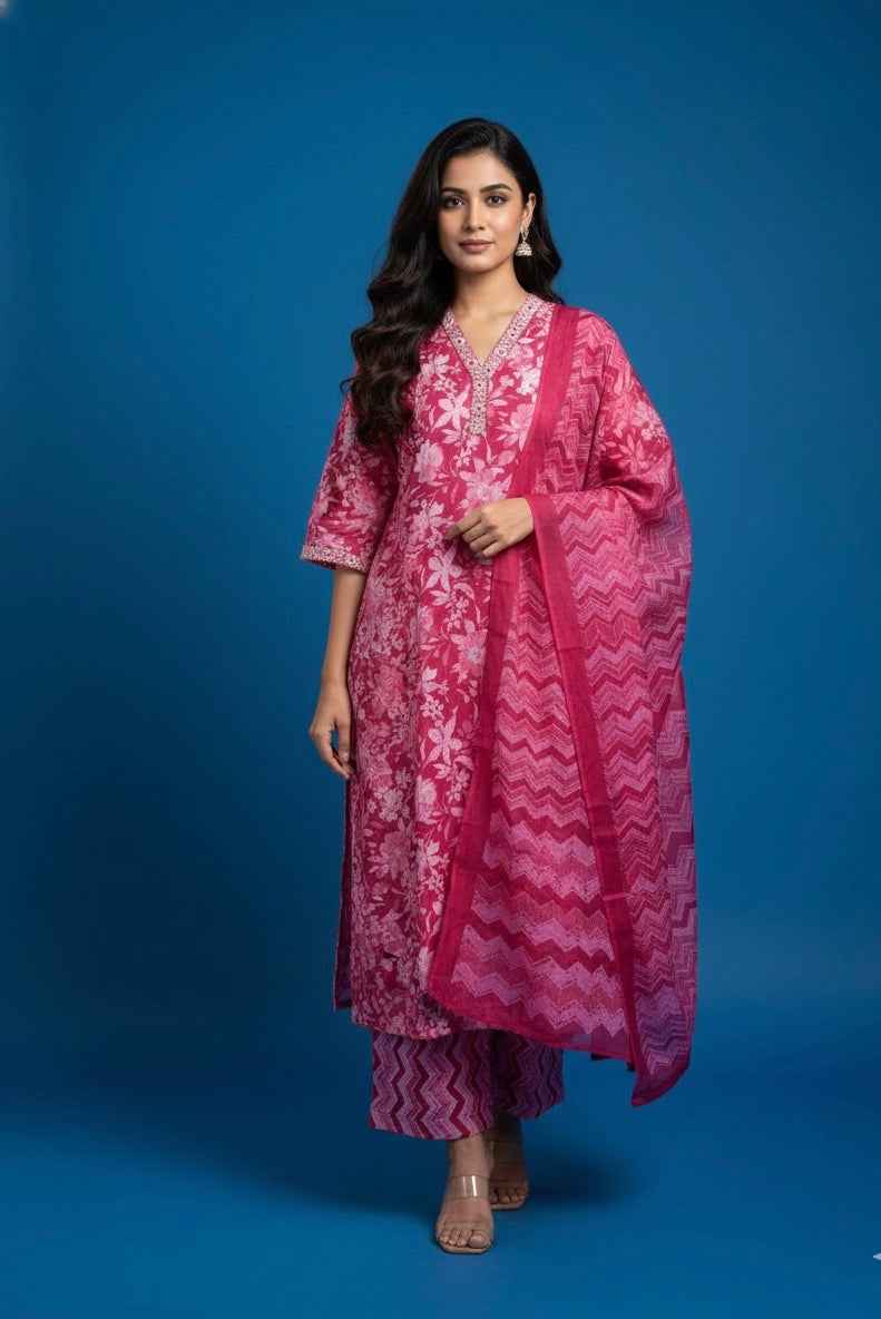 Pure Cotton Three Piece Dupatta Set CS0247