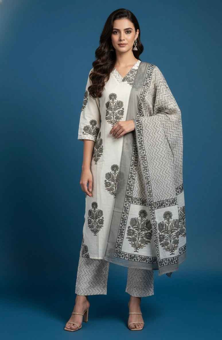 Pure Cotton Three Piece Dupatta Set CS0242