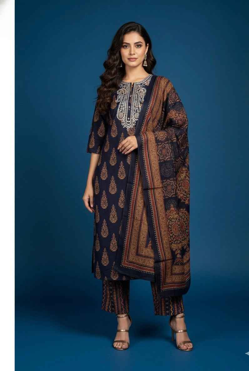 Pure Cotton Three Piece Dupatta Set CS0241