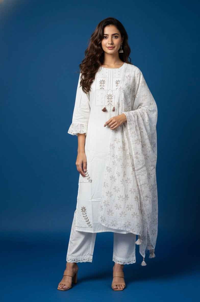 Pure Cotton Three Piece Dupatta Set  CS0240