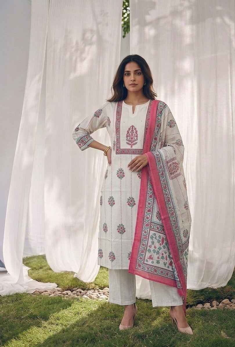 Pure Cotton Three Piece Dupatta Set CS0347