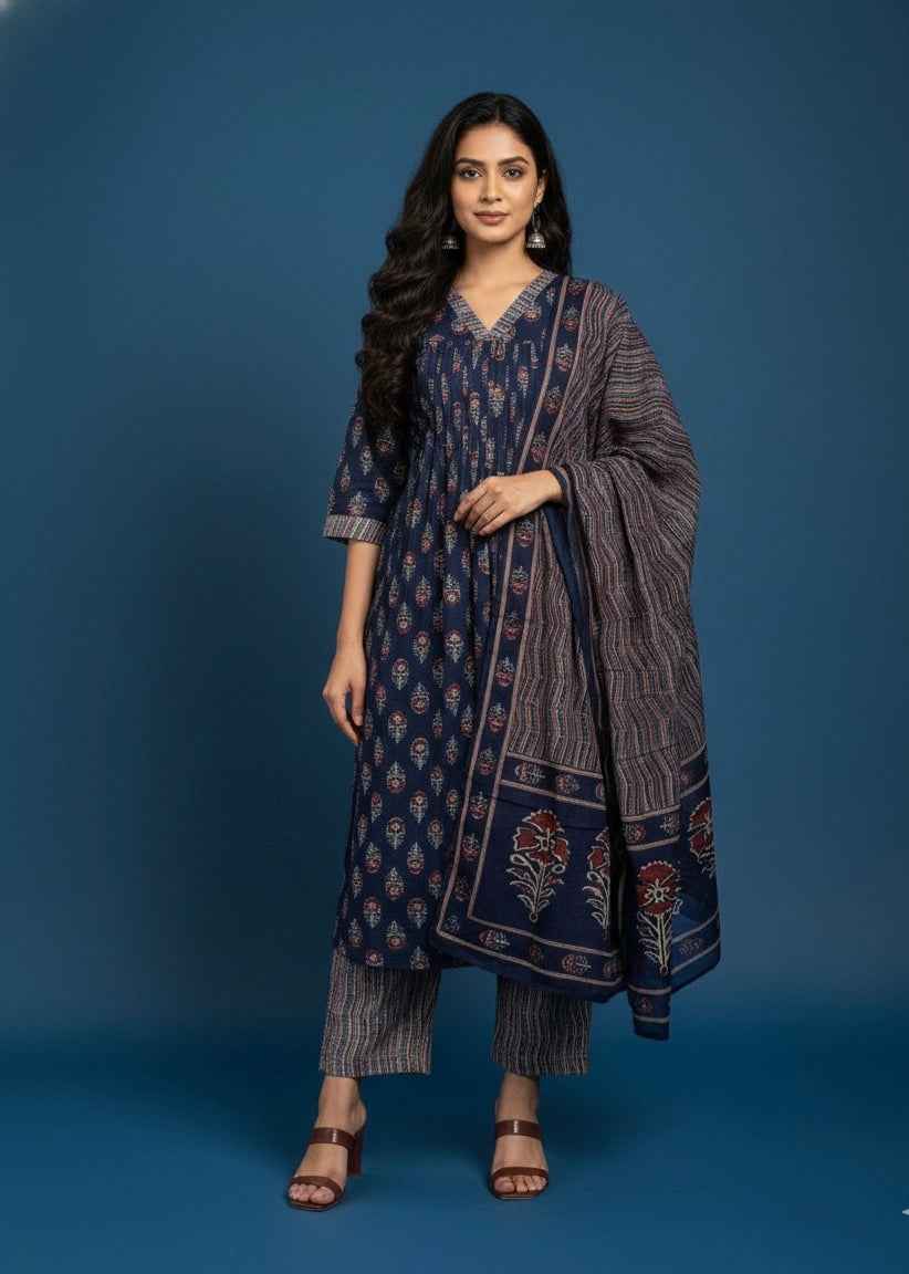 Pure Cotton Three Piece Dupatta Set  CS0239