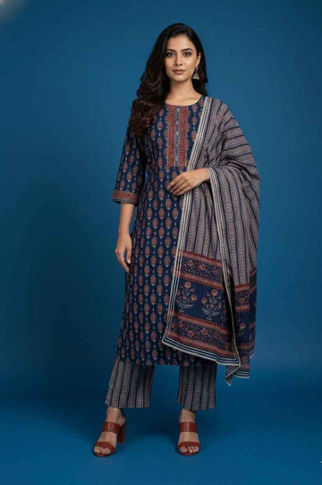 Pure Cotton Three Piece Dupatta Set  CS0238