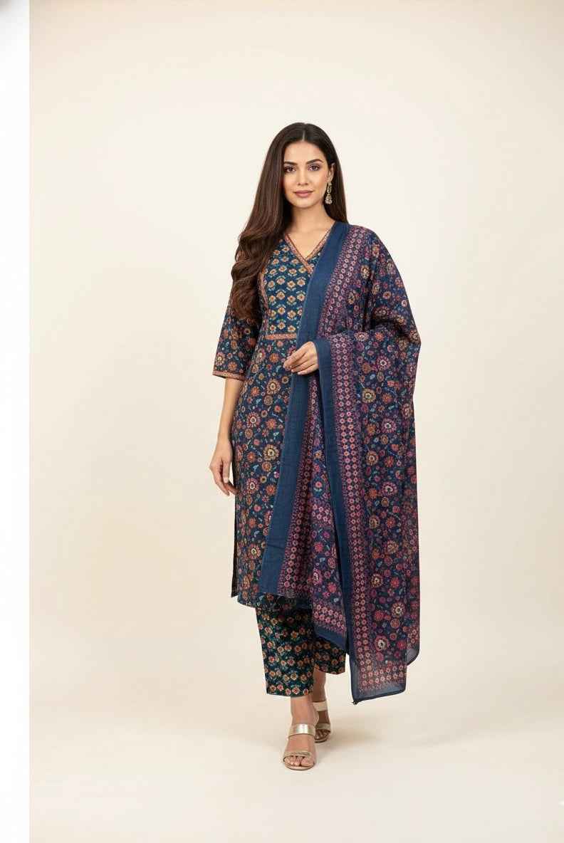 Pure Cotton Three Piece Dupatta Set CS0250