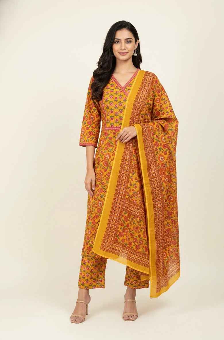 Pure Cotton Three Piece Dupatta Set CS0250