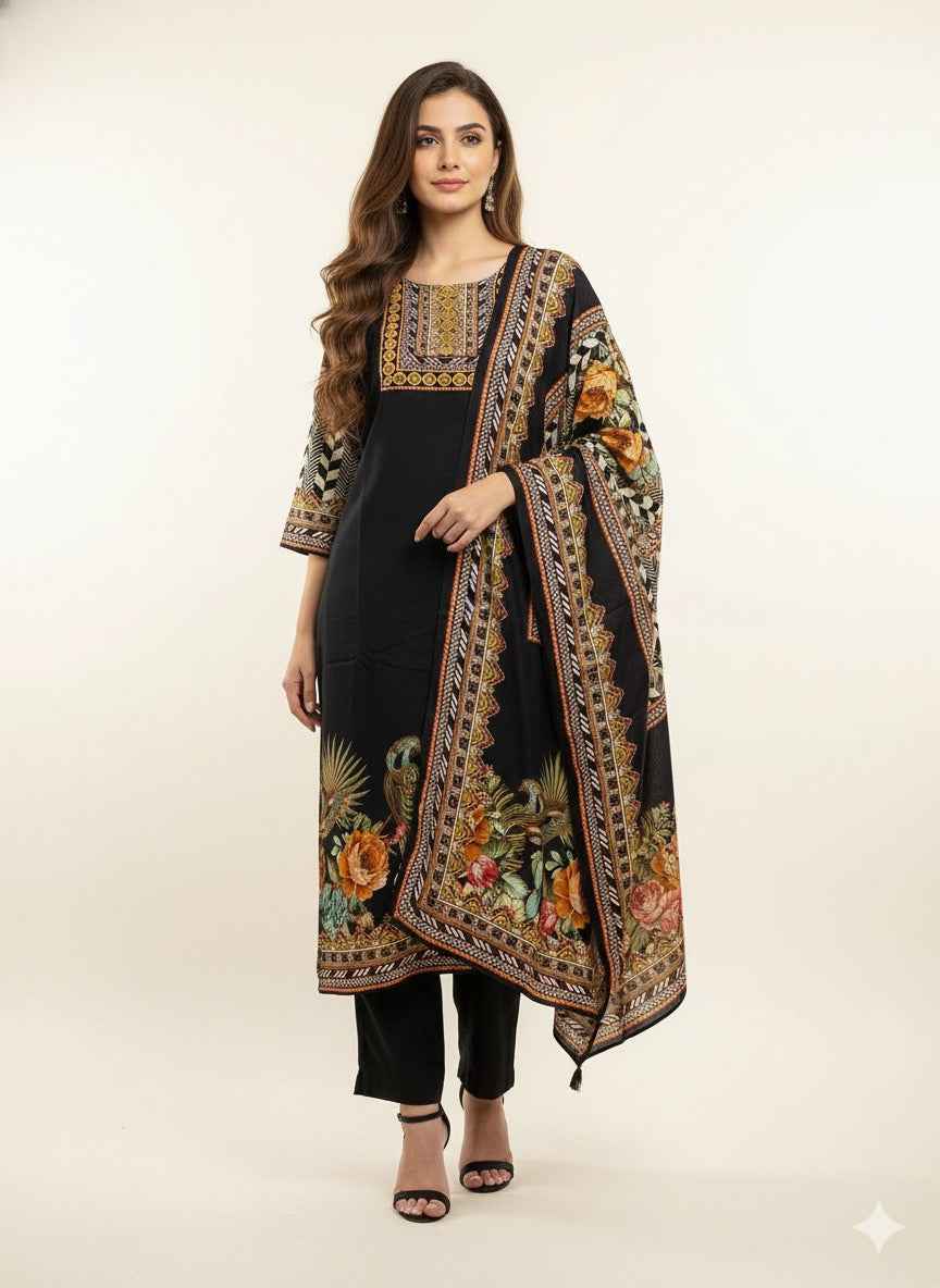 Pure Muslin Three Piece Dupatta Set MS018