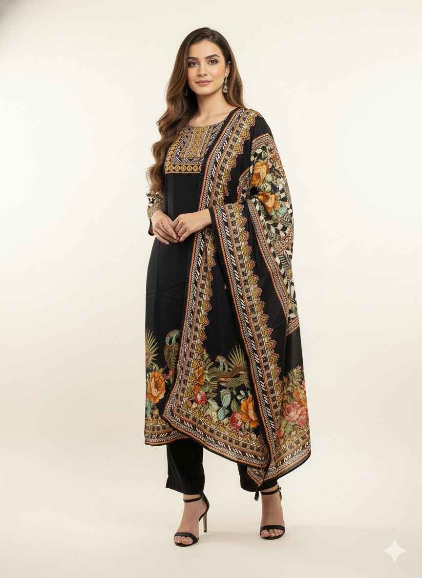 Pure Muslin Three Piece Dupatta Set MS018