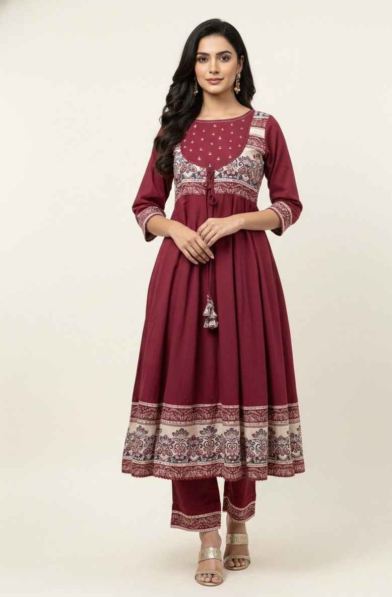 Pure Cotton Three Piece Anarkali  Dupatta Set ANK015