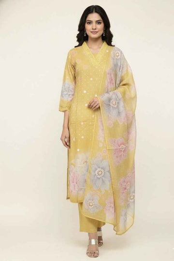 Pure Cotton Three Piece Dupatta Set  CS0259