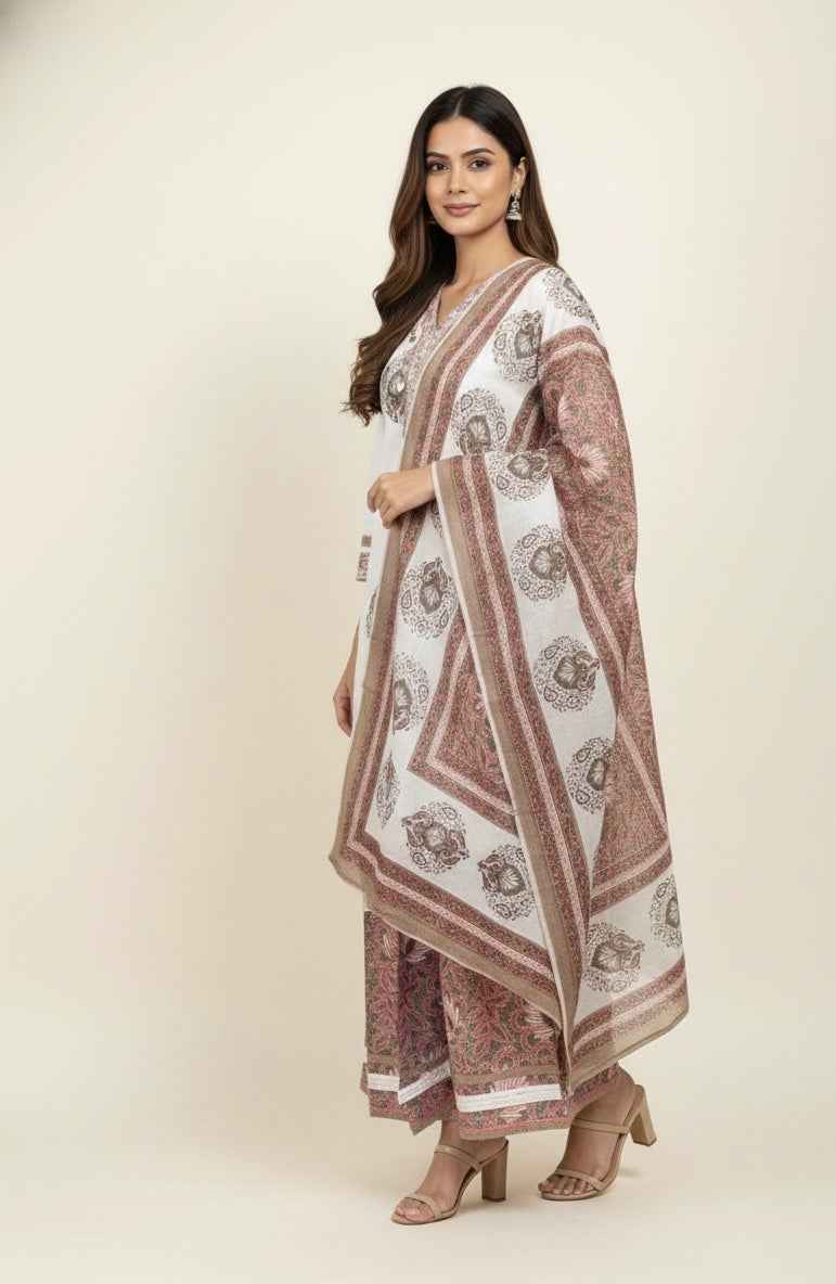 Pure Cotton Three Piece Dupatta Set  With Palazzo  CS0255