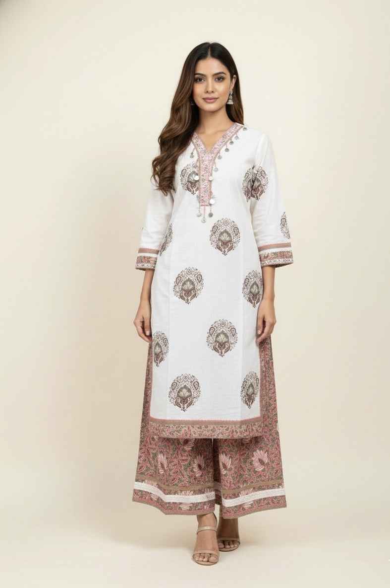 Pure Cotton Three Piece Dupatta Set  With Palazzo  CS0255