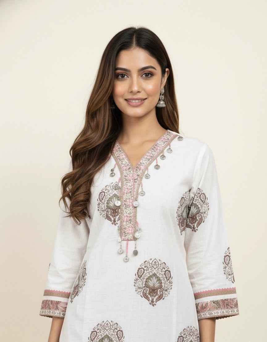 Pure Cotton Three Piece Dupatta Set  With Palazzo  CS0255