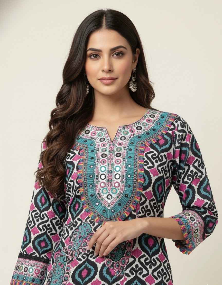 Pure Cotton Three Piece Dupatta Set With Palazzo  CS0253