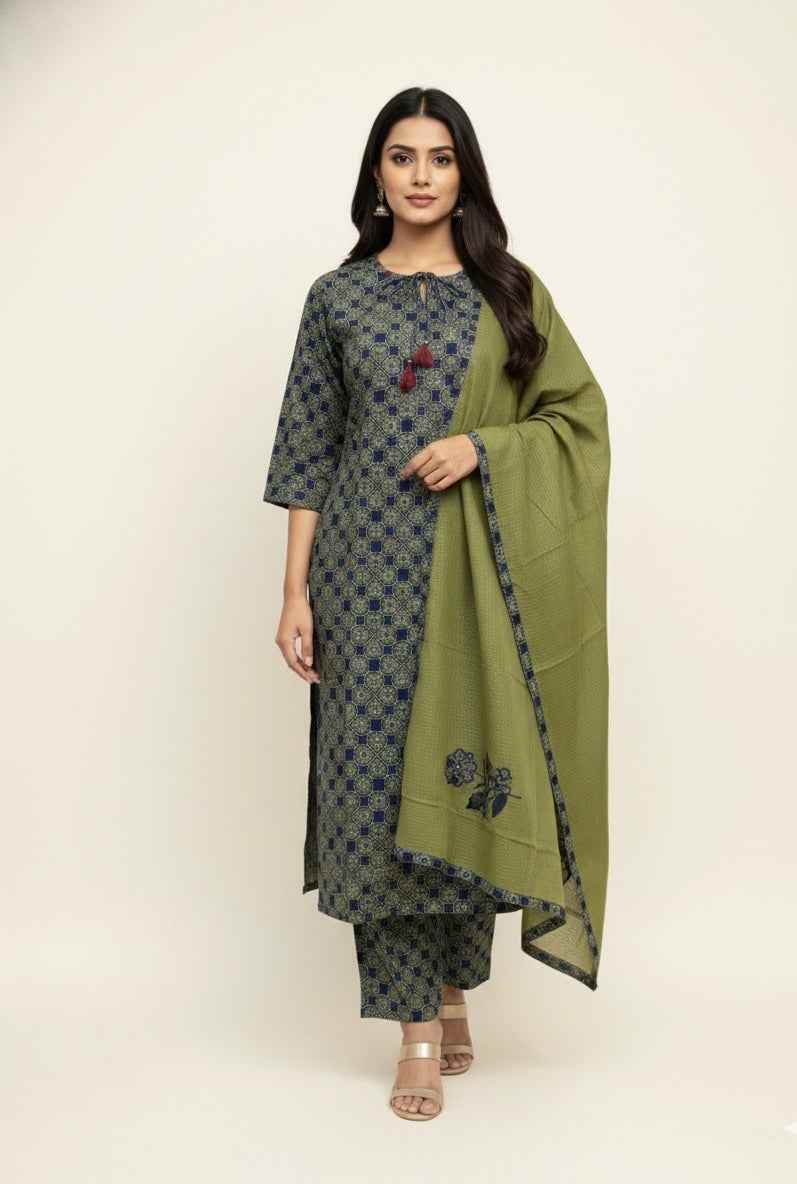 Pure Cotton Three Piece Dupatta Set  CS0260