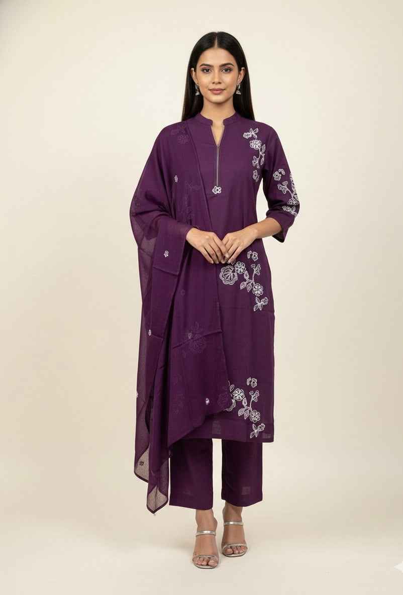 Pure Cotton Three Piece Dupatta Set CS0261