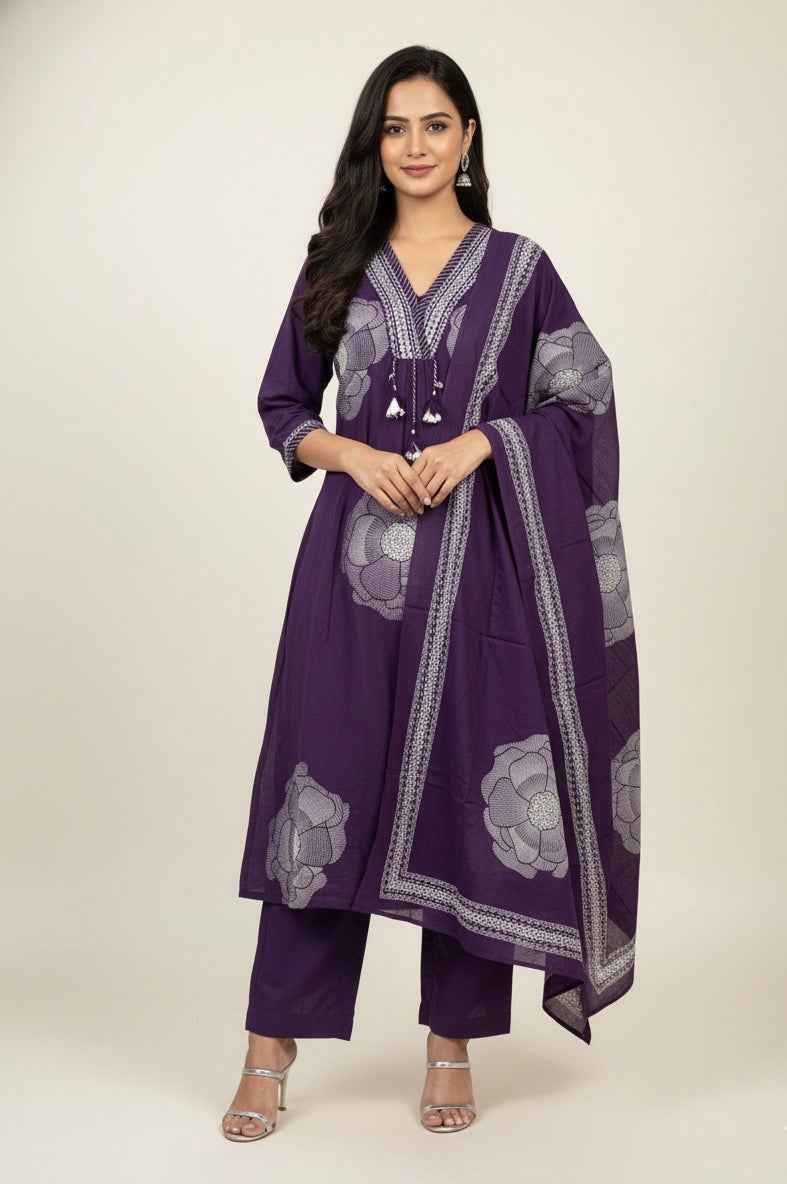 Pure Cotton  A Line Three Piece Dupatta Set CS0262