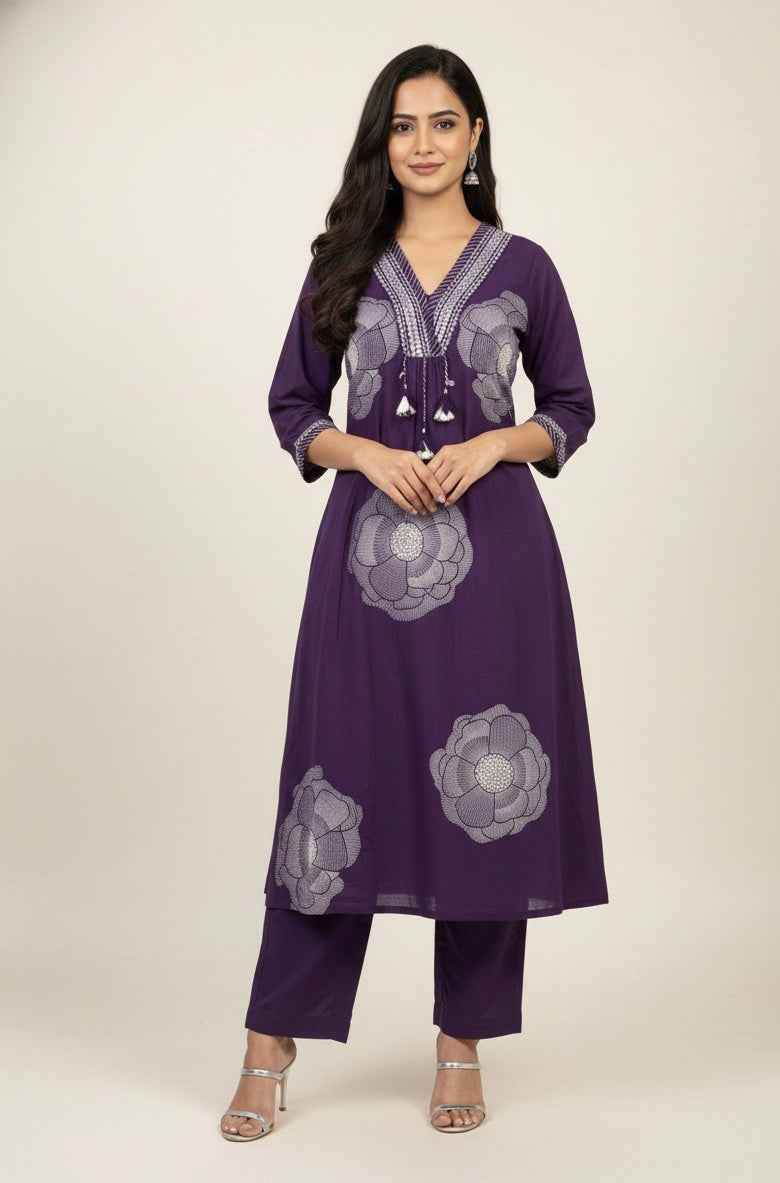 Pure Cotton  A Line Three Piece Dupatta Set CS0262