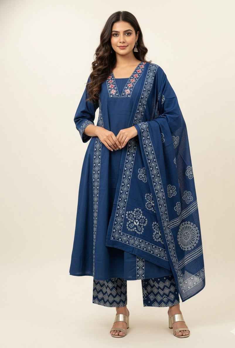 Pure  Cotton A Line Anarkali Dupatta Set ANK022