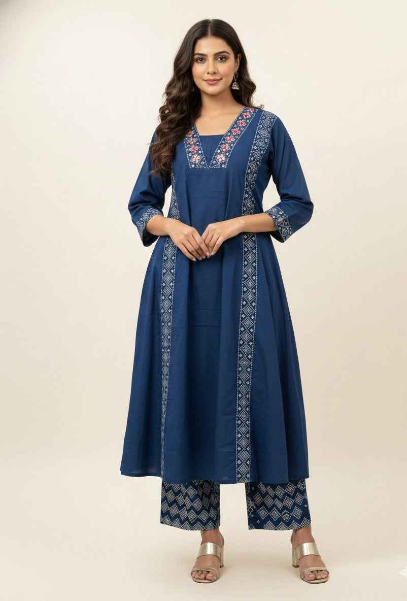 Pure  Cotton A Line Anarkali Dupatta Set ANK022