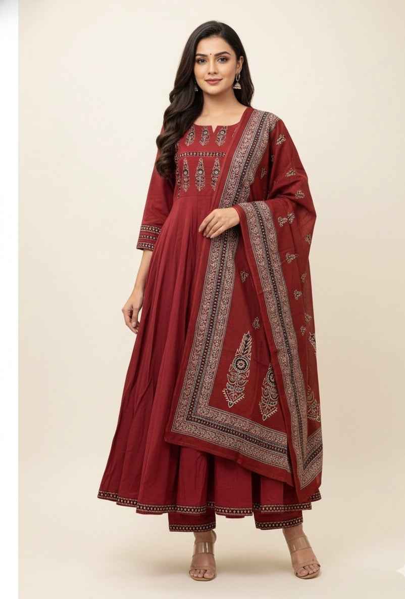 Pure Cotton A Line Anarkali Dupatta Set ANK024