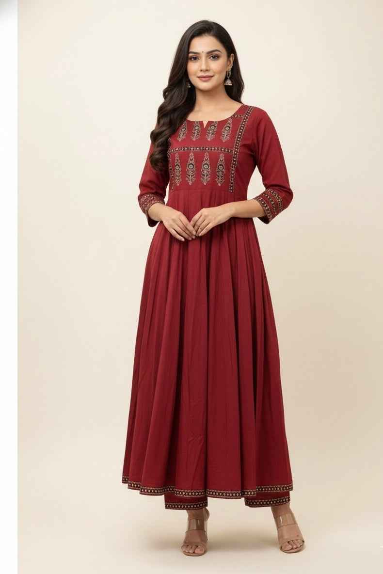 Pure Cotton A Line Anarkali Dupatta Set ANK024