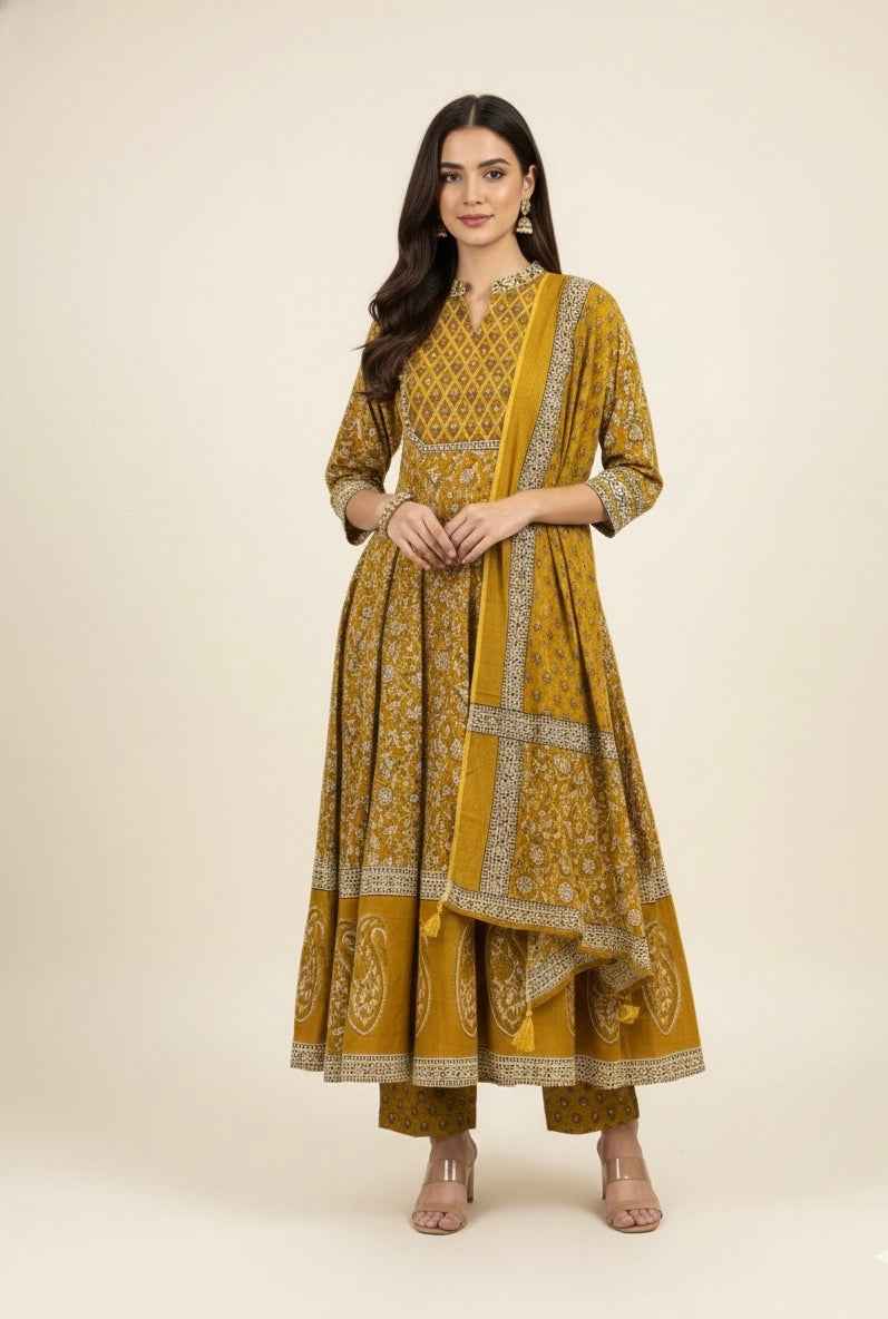 Pure Cotton A Line Anarkali Dupatta Set ANK020