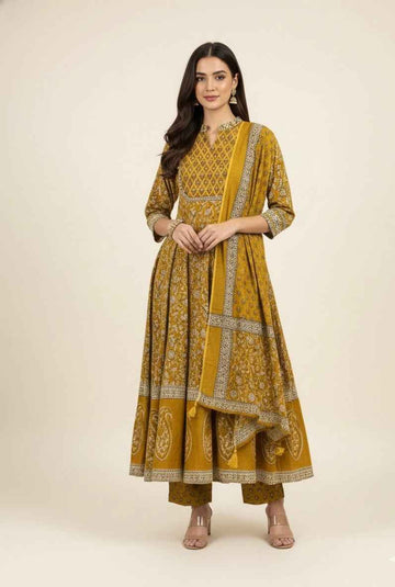 Pure Cotton A Line Anarkali Dupatta Set ANK020