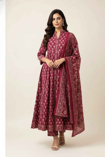 Pure Cotton A Line Anarkali Dupatta Set ANK021
