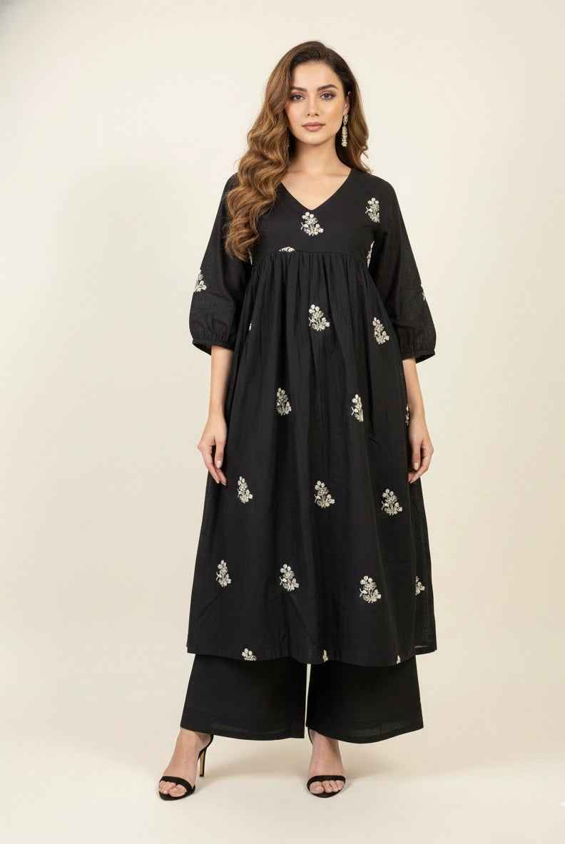 Pure Muslin A Line Three Piece Dupatta Set ANK019