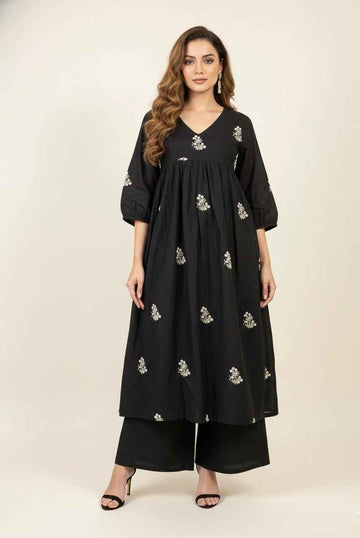 Pure Muslin A Line Three Piece Dupatta Set ANK019