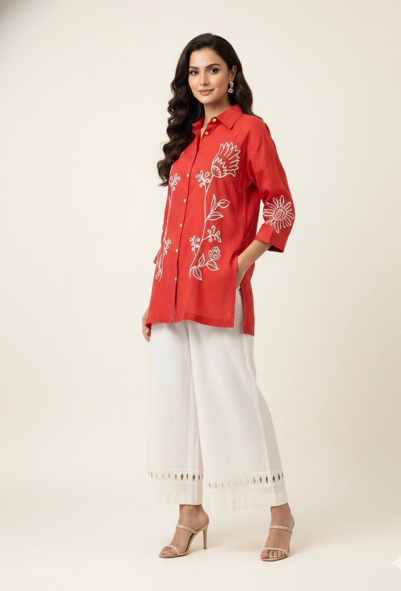 Solid Base Embroidered Summer Co Ord Sets   FL0147